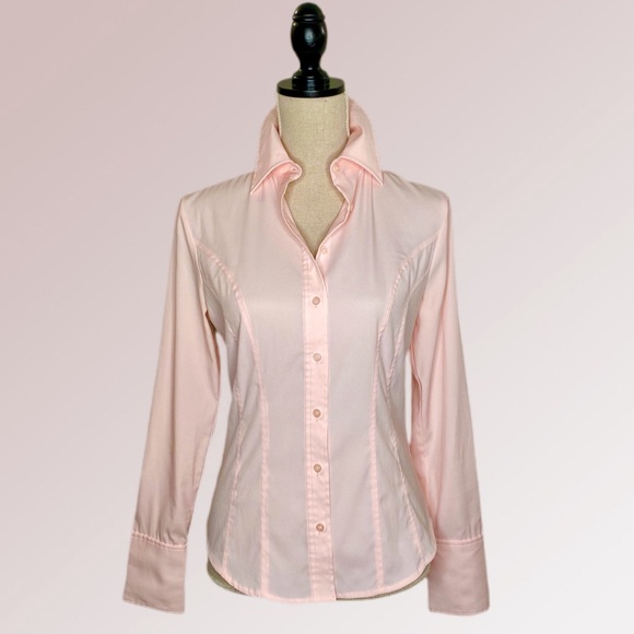 Express Tops - EXPRESS Pale Pink Fitted Blouse Cuffs Long Sleeves